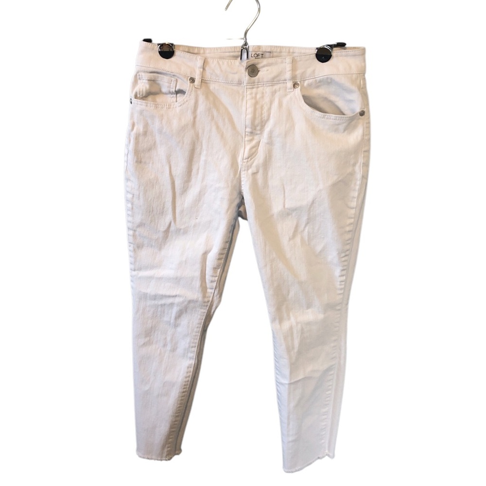 Loft Outlet Petite White Curvy Skinny Ankle Frayed Jeans 6